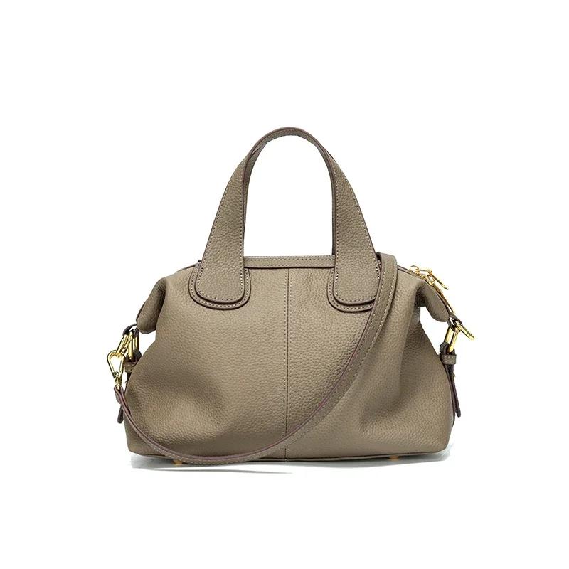 

Classic Genuine Cowhide Leather Shoulder Bag Soft Cow Leather Hand Bags For Women Large Capacity Protable Tote Bag Accessories 30x13x22cm серый