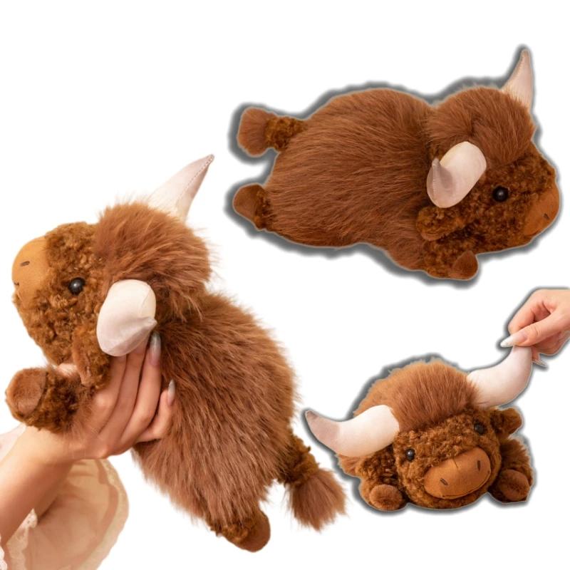 Lifelike Highland Cow Yak Plush Toy Brown Curly Fur Stuffed Animal Farm Collectible For Nature Wildlife Enthusiasts Display Gift
