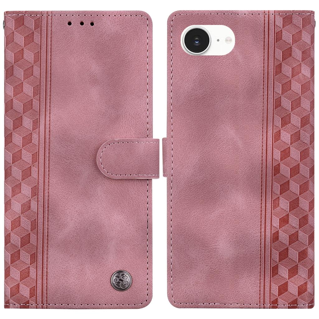 For iPhone 16e Leather Case Imprinted Checkered Pattern Wallet Stand Flip Phone Cover