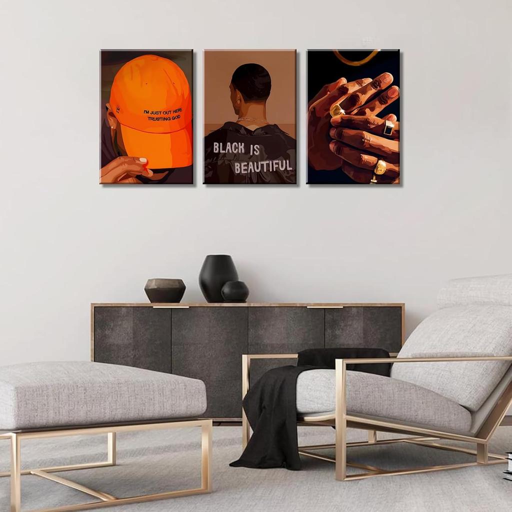 Black Men Canvas Wall Art Set of 3 Fashion African American Black Man Posters Prints Black Art Wall Decor Pictures for Living Room Bedroom