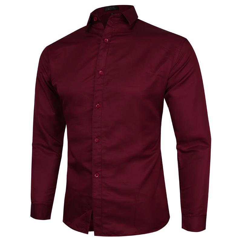 Solid Color Shirt for Men Lapel Top Shirt with Long Sleeves