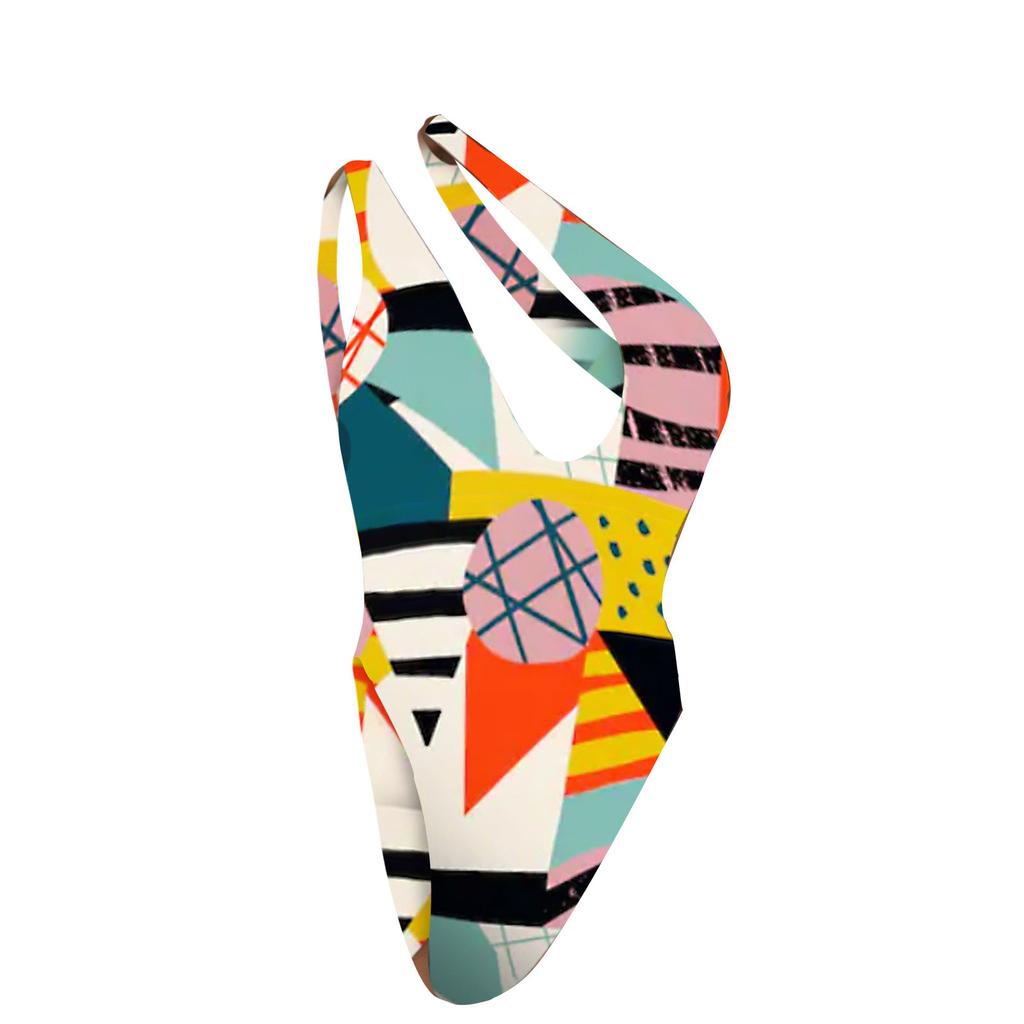 Damen Badeanzug Bikini Print Ärmellos Sexy Badeanzug