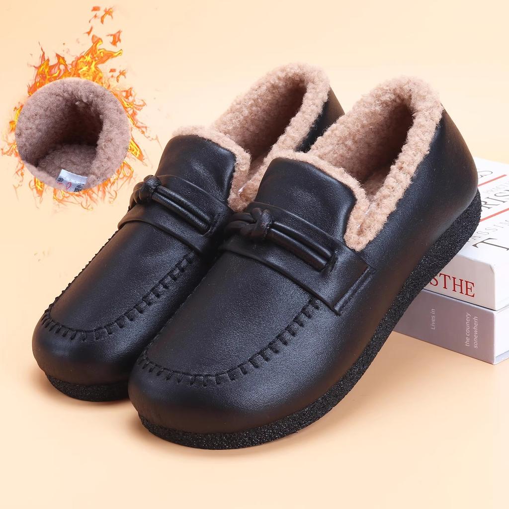 Fashion Winter Women Fur Shoes Warm Low Top Leather Furry Flats Loafers Fluffy Home Cotton Shoes Female Casual Comfortable Plush Shoes