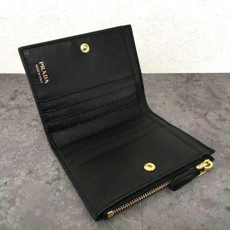 Used Unused Item PRADA Compact Wallet NERO Black RFID with Box 155