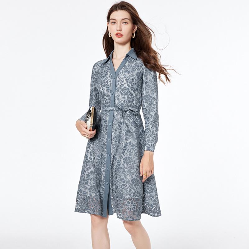 Φόρεμα Καρντιγκάν με Κεντητό Λουλούδι Μεγάλο Μέγεθος - Ελαφρύ Ώριμο Στυλ, Χρώμα Αντίθεσης, Συλλογή Άνοιξη/Φθινόπωρο 2015 για Γυναίκες με Πλούσιες Καμπύλες