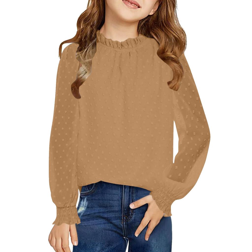 Girls' Chiffon Blouse - Round Neck Loose Fit Spring Top