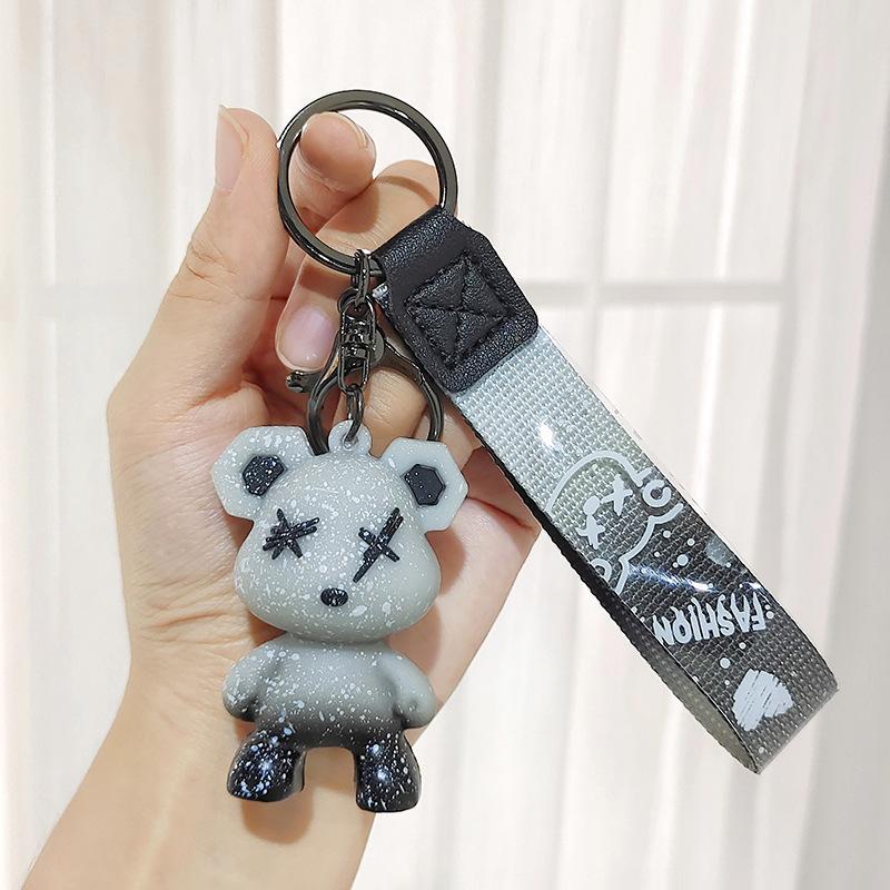 Starry Sky Change Violent Bear Keychain Colorful Splashing Ink Bear Doll Bag Pendant Car Keychain Gift
