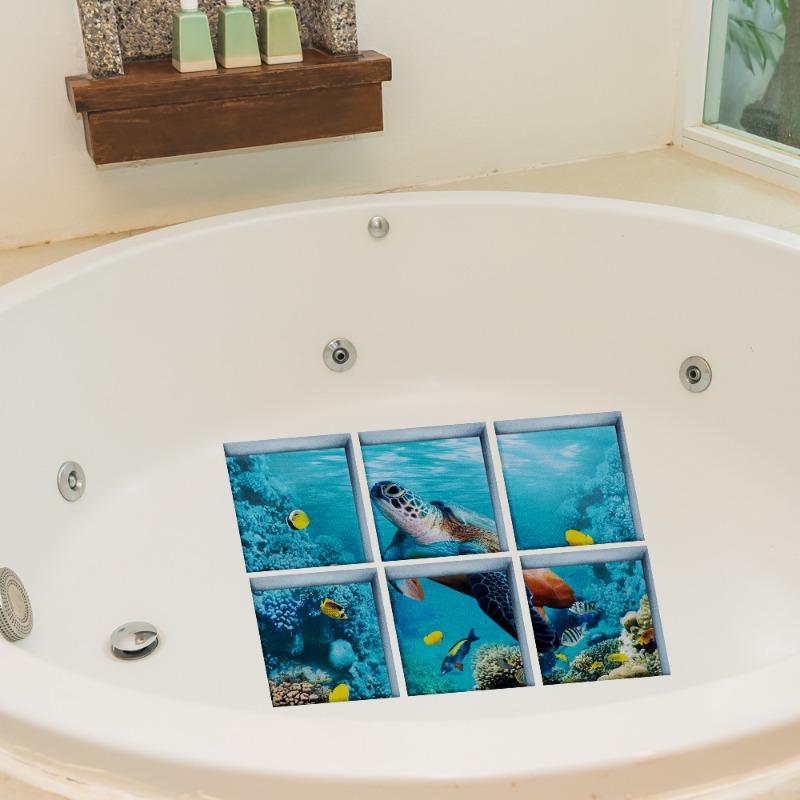 Bath Treads Stickers Beach Pattern Square 3D Adhesive Anti Slip Tub Safety Decals Mat Waterproof Shower Tub Sticker