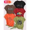 Five-piece set Elegant short-sleeved shirt for women Island Sunshine Series Printed Round Neck Women's Short Sleeve Shirt Suitable for Spring and