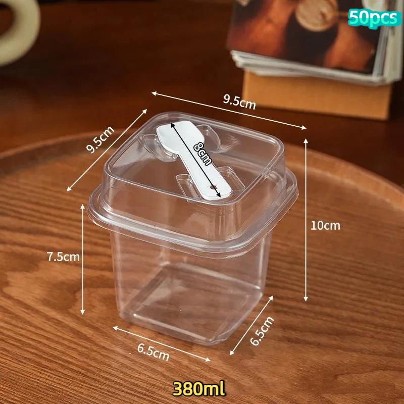 50Pcs Pudding Cups With Lids Plastic Boxes Ice-Cream Mousse Dessert Picnic Party Packing Dessert Cups With Spoon