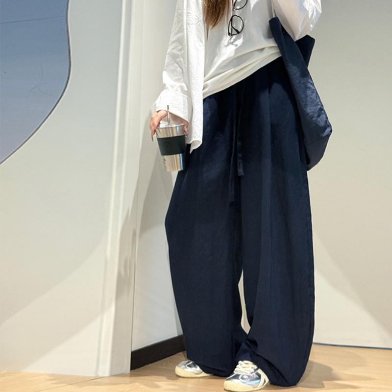 

Женские летние тонкие прохладные брюки с широкими штанинами из шелка «трясущийся лед», ленивые, с высокой талией, свободные, повседневные XL