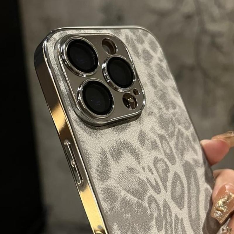 For iPhone 16 Pro Max Luxury Leopard Print Pattern Plating Frame Phone Case For iPhone 11 12 13 14 15 Plus Lens Protective Cover