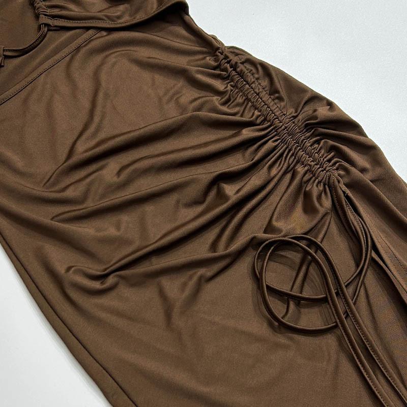 Women's Hanging Neck Backless Split Drawstring Slim Long Dresses