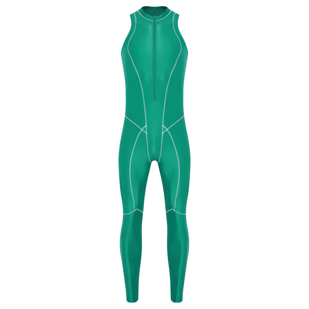 Combinaison de bain brillante pour homme Fermeture éclair avant Sans manches Body Leggings Coutures plates Combinaison
