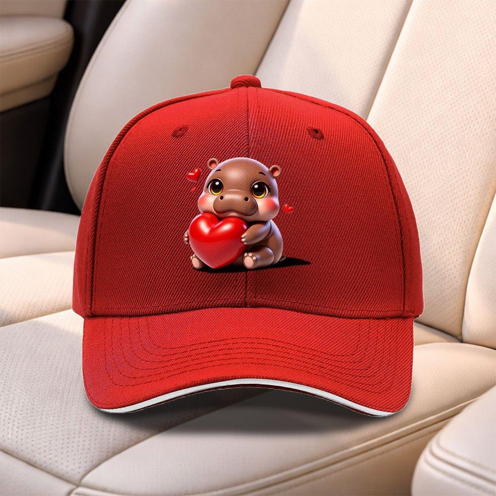 Heart Hippo Baseball Cap For Men Women Adjustable Duckbill Hat Lightweight Outdoor Cap For Sports Fishing Daily Use