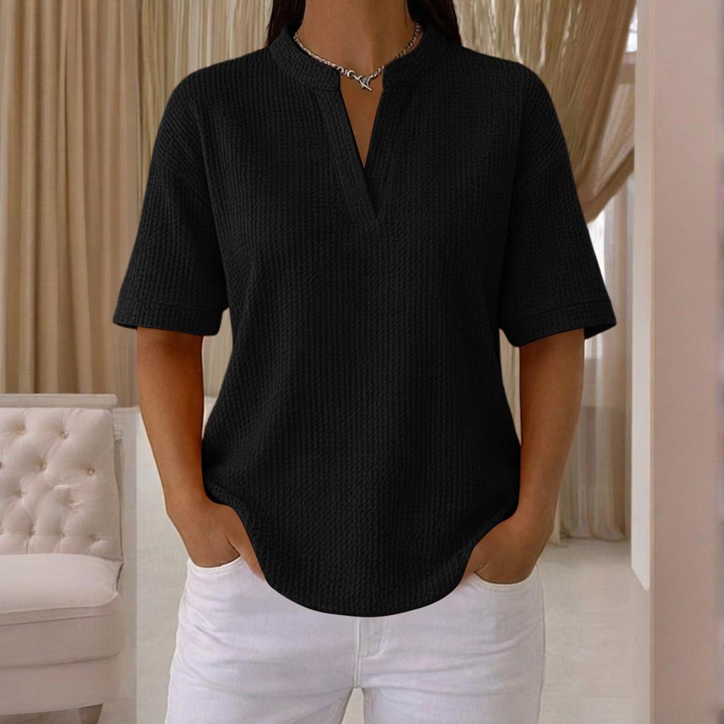Women's Fashionable New Short Sleeved V-Neck Pullover Loose T-Shirt Top