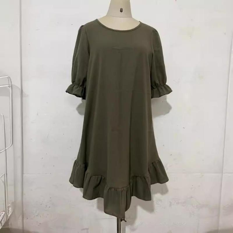 Women's Vintage Cotton Linen Mid Sleeve Solid Colour Loose Round Neck Dresses