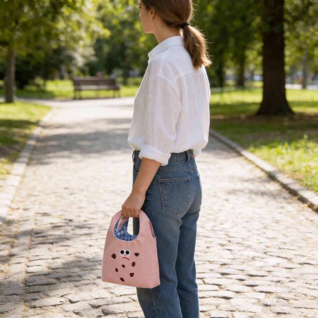Canvas Embroidered Handbag With Cartoon Art For Daily Casual Use