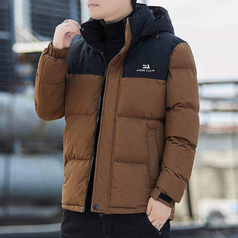 

New Cold Prevention Graphene Parkas Men s Windproof Winter Thickened Parkas Warm Hooded Contrast Colored Jacket Heated Jacket M коричневый