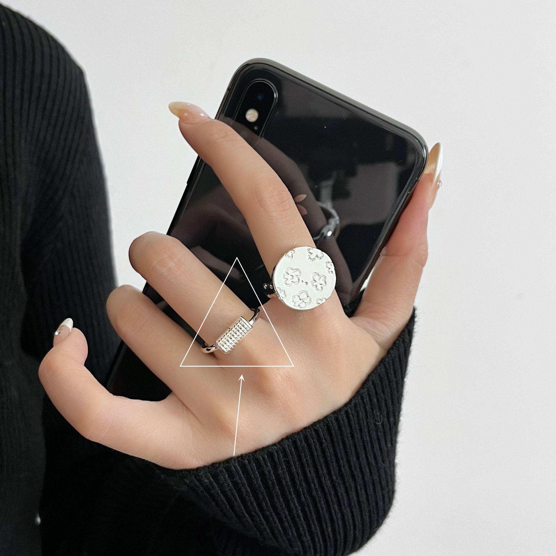 Glossy Geometric Round Flower Doodle Ring, Line-Wrapped Stackable Open Ring for Women Adjustable Open-End