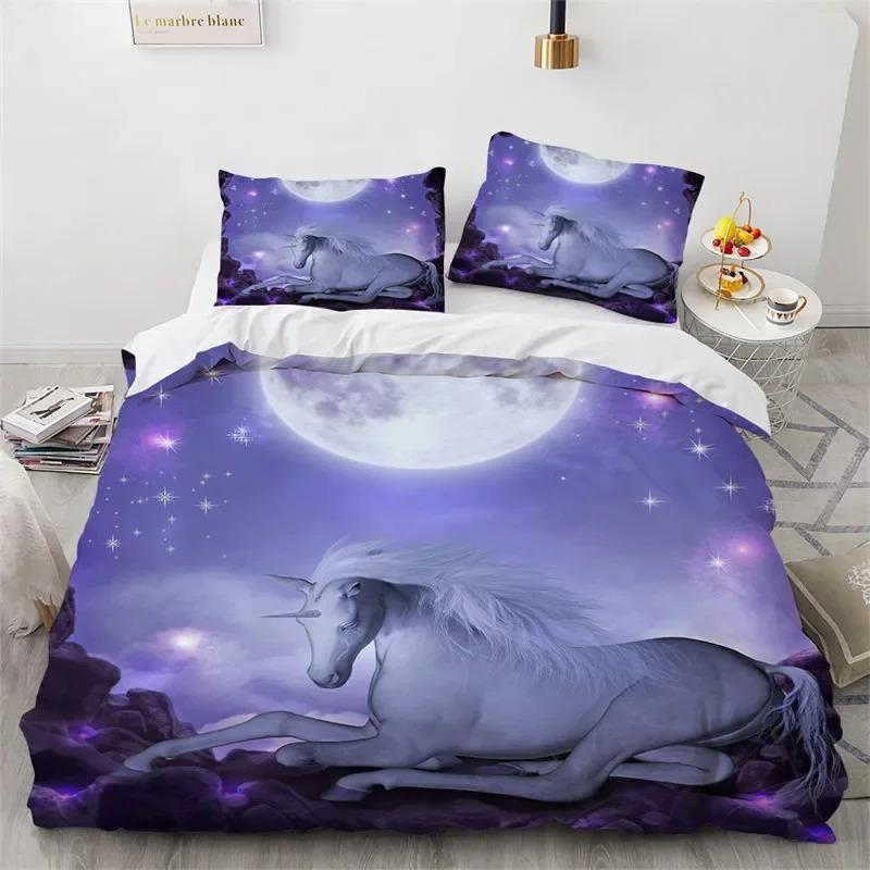 Cartoon Unicorn Duvet Cover Floral Bedding Set Microfiber Flying Horse Comforter Cover Full Queen For Boys Girls Bedroom Decor