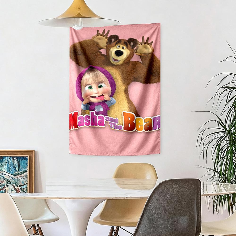 Masha Bear Wall Decor Tapestry Art For Pet Memorial Birthdaywedding Party Backdrop Family Gift