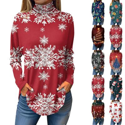 T-tröjor för kvinnor höst Casual långärmade skjortor Sweatshirt Vintage tryckt höghalsad topptröja