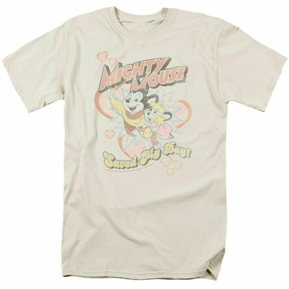 26 Mighty Mouse Saved My Day T Shirt Mens Licensed Cartoon Merchandise Cream Unisex T-Shirt L