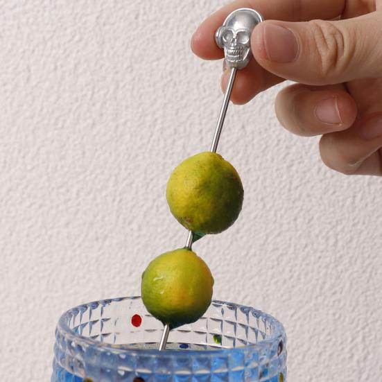 Skull Cocktail Picks Reusable Olive Skewers Martini Garnish Sticks Stainless Steel Toothpicks for Drinks Appetizers Bar