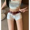 Internet Celebrity Wear the Same Hot Pants Female Hot Girl Y2g Vintage Club Low Waist Hip-Wrapped Rivet Denim Super Short Shorts
