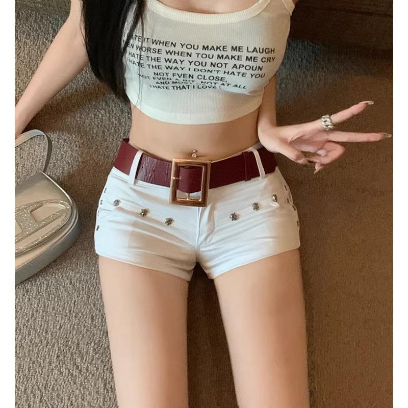 Internet Celebrity Wear the Same Hot Pants Female Hot Girl Y2g Vintage Club Low Waist Hip-Wrapped Rivet Denim Super Short Shorts