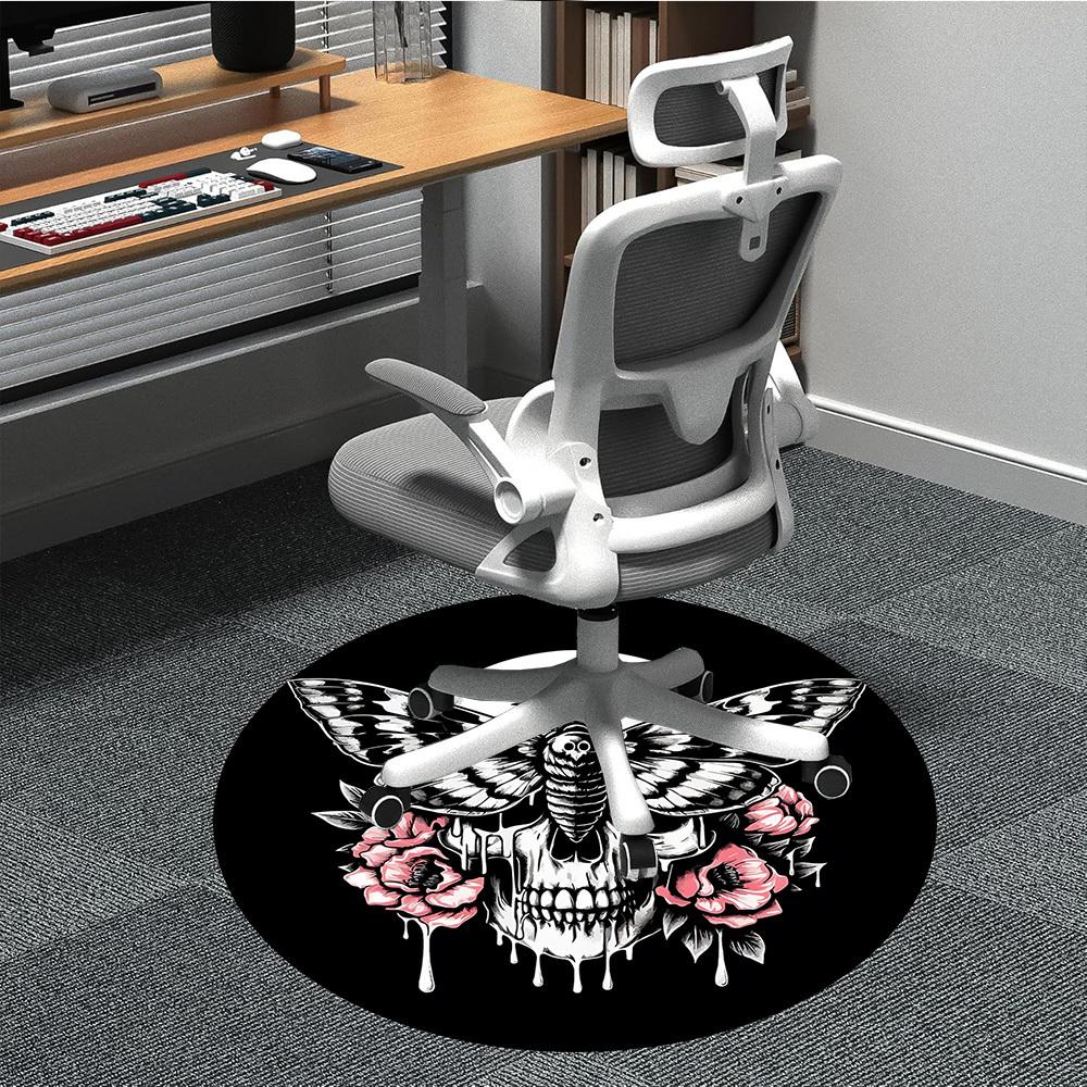 1pc Gothic Skull Butterfly Chair Carpet for Office, Round Non Slip Durable Large Size Office Carpet, Suitable for Office