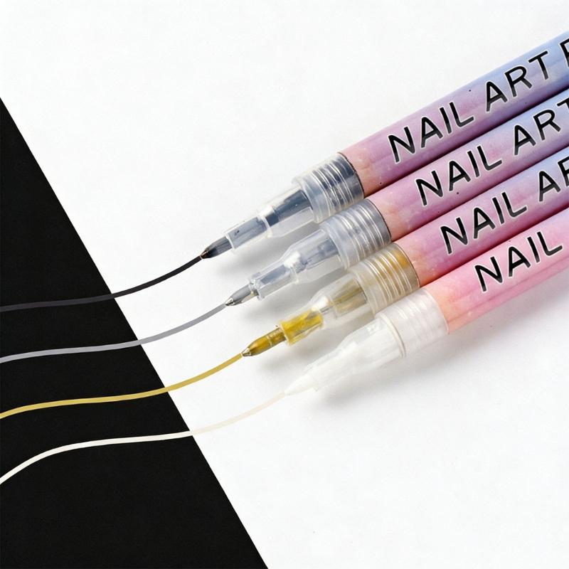 4Color Quick Dry Nail Art Pen Markers Nail Polishing Pen Safe Ink for Precise Designs Portable Use in Any Situation