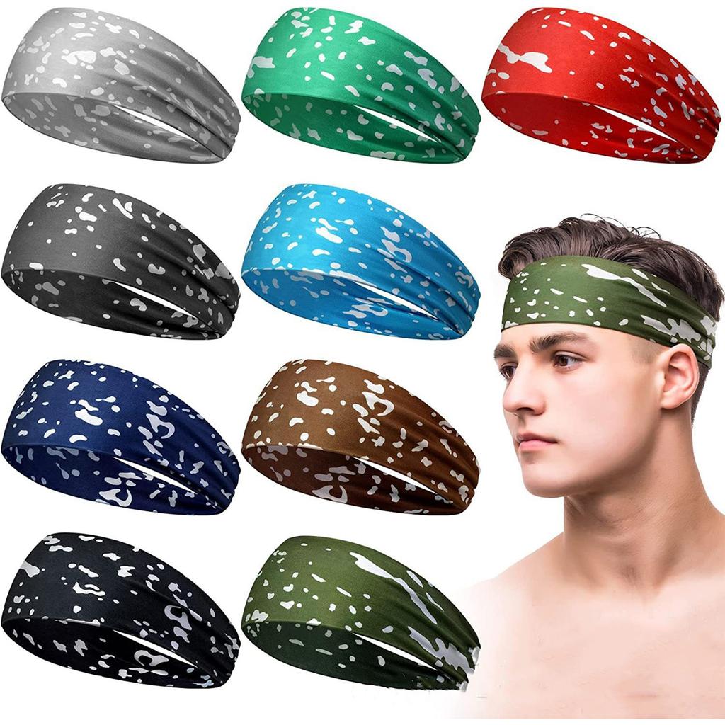 Unisex Elastic Cotton Sports Headband Sweat Absorbing Yoga Running Fitness Headwrap with Printed Pattern for Outdoor Exercise