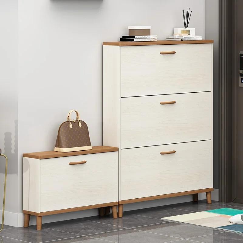 Nordic Ultra-thin Shoe Cabinet Household Tipping Bucket Wooden Shoe Rack Organize Light Luxury Porch Storage Cabinet Shelf Bench