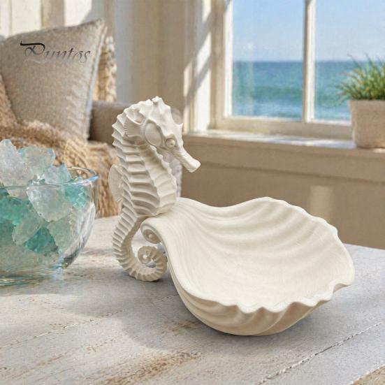 Creative Gifts for Jewelry Lovers 3D Printed Seahorse Shell Tray Rings Necklaces Bracelets, Ocean Inspired Room Decor Style Desktop Organizer,