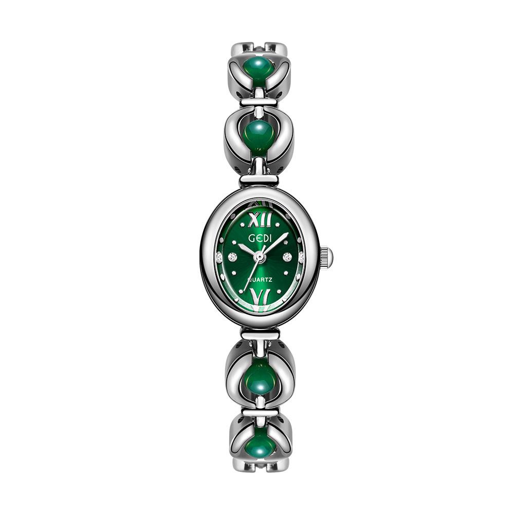 National style emerald bracelet watch women s light luxury pearl exquisite waterproof Ladies fashion quartz clock watches