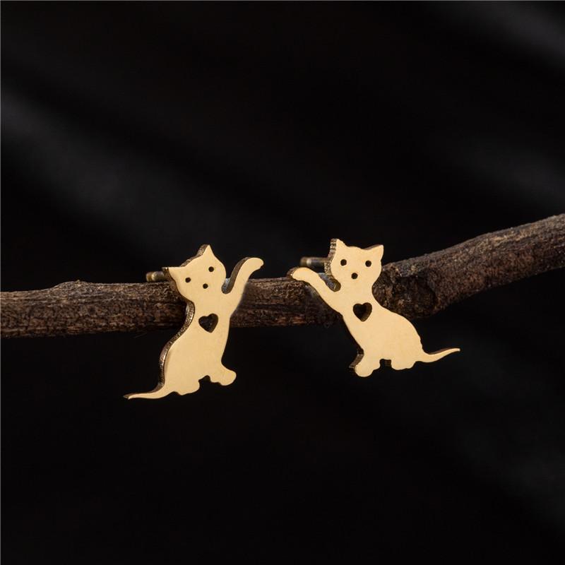 Cute Cat Stainless Steel Stud Earrings for Women Persian Cat Ear Jewelry Girls Student Birthday Earring Gifts Accessories