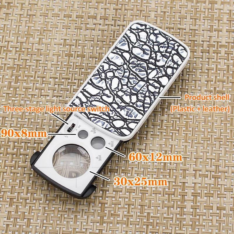 Slide-Out Jewelry Loupe Magnifiers 30X 60X 90X LED Lighted Magnifying Glass with UV Light For Jewelry Diamonds Coins Stamps