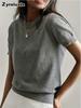 Women's Knitted Short Sleeve T-Shirt for Summer Casual Loose Pullover