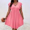 2025 European Spring Women's V-neck Hollow Short Sleeve Cover-up Dress