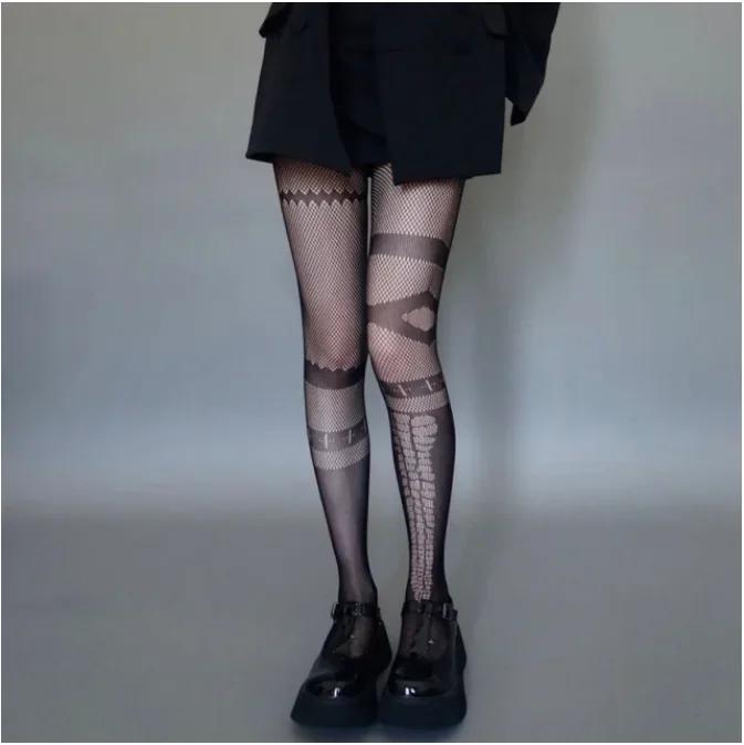 Women'S Spider Fishnet Stocking Sexy Hollow Garter Bat Dark Gothic Mesh Leggings Lolita Jk Tights Halloween Cosplay Pantyhose