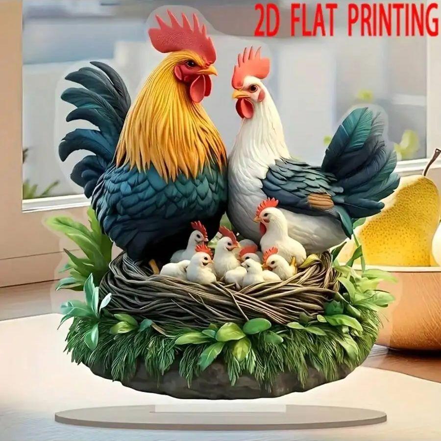 Böhmisches Kristall Hühnerfamilie Desktop Dekoration Geeignet für Heim- und Bürodekoration, Geeignet für Osterdekoration, 1 Stück