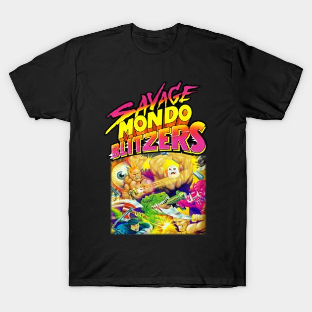 

Men Black Print T-shirt Savage Mondo Blitzers No-Cut Transfer Paper Print Cotton Tshirt 4XL