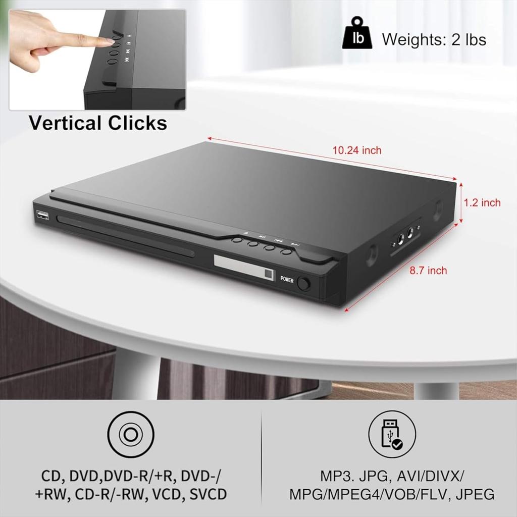 DVD Player, HDMI & RCA Connection, Region Free DVD Players for TV, with Microphone/USB Input Design, NTSC/PAL System, Comes with HDMI & RCA Cable and