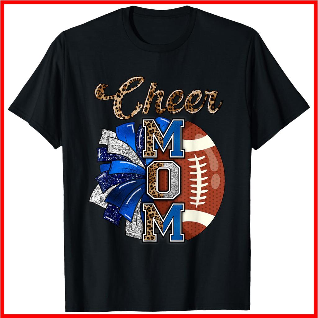 T-shirt in cotone nero con pompon "Cheer Mom Football" S-5XL