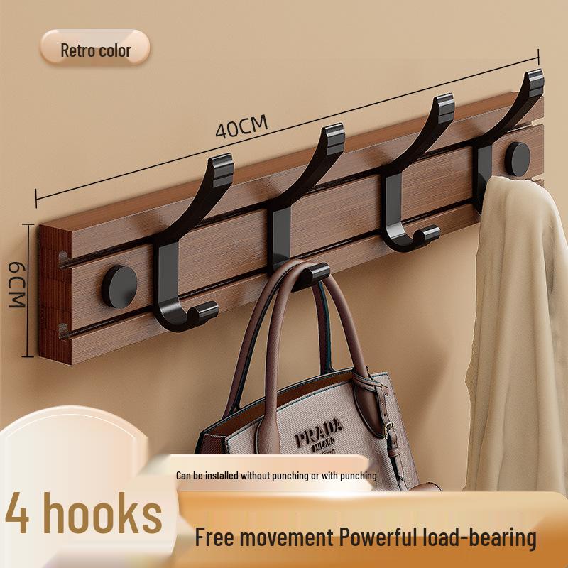 Wandmontierte Hakenleiste aus Bambus und Holz, Kleiderbügel mit Klebefolie ohne Bohren zur Aufbewahrung von Kleidung hinter der Tür