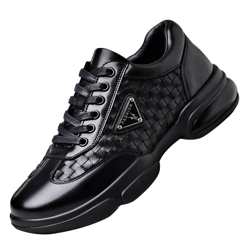 Casual leather shoes men's spring new woven fashion men's shoes men's soft-soled breathable lace-up round head sports casual shoes