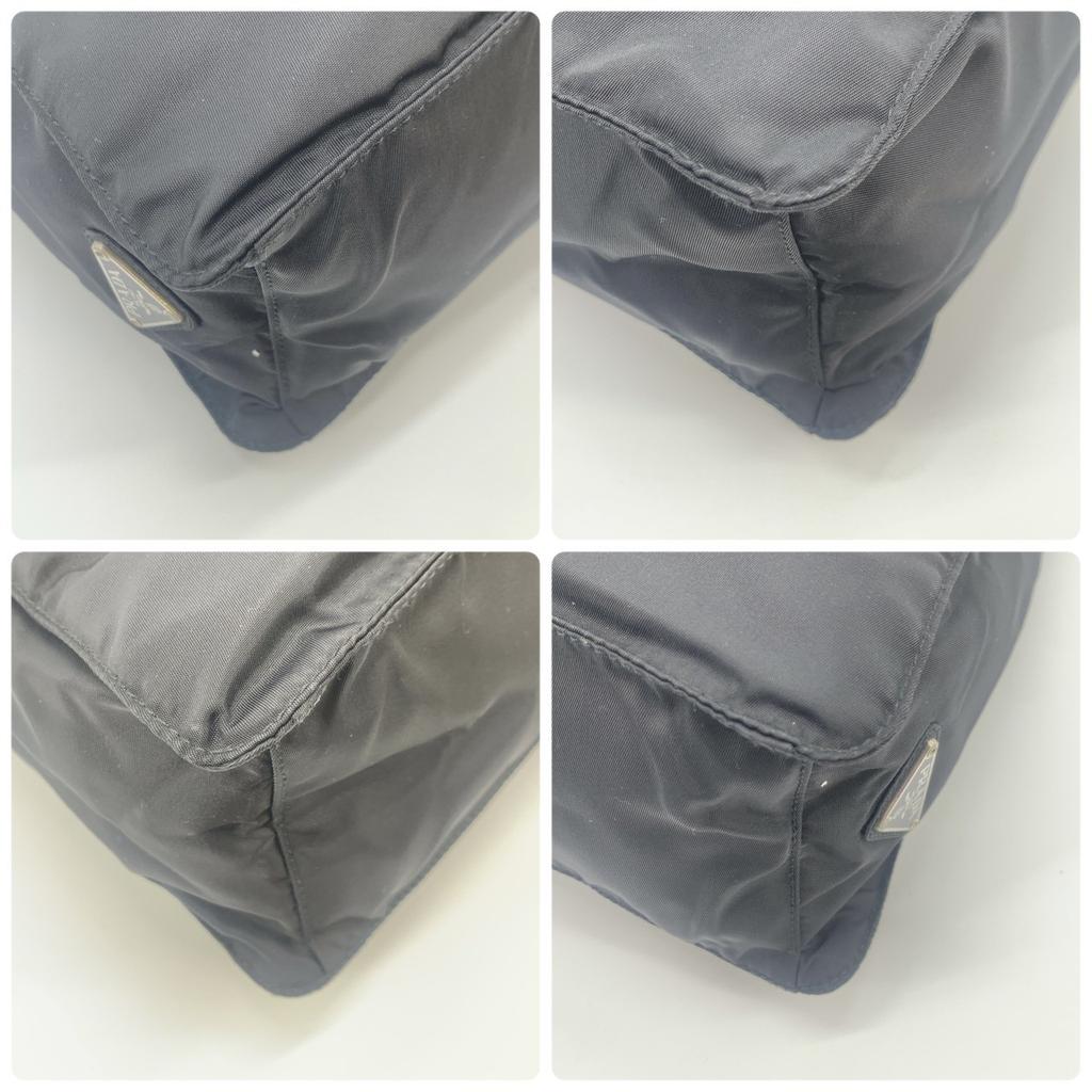 Prada Handbag Tote Shoulder Bag Tessuto Nylon Single Semi Shoulder Plastic Handle Arm Black