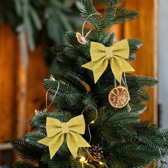Yousheng 2Pcs Christmas Glitter Bowknot Reusable DIY Xmas Tree Gift Box Wreath Decoration Holiday Golden Powder Sequin Large Bowknot Party Supplies